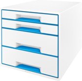 Leitz WOW Cube Ladenblok Met 4 Laden - Opberger met Vakken - Voor Kantoor En Thuiswerken - Ideaal Voor Thuiskantoor - Wit/Blauw