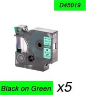 5x Compatible voor Dymo 45019 Standard Label Tape - Zwart op Groen - 12mm