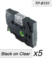5x Brother Tze-131 TZ-131 Compatible voor Brother P-touch Label Tapes - Zwart op Transparent - 12mm
