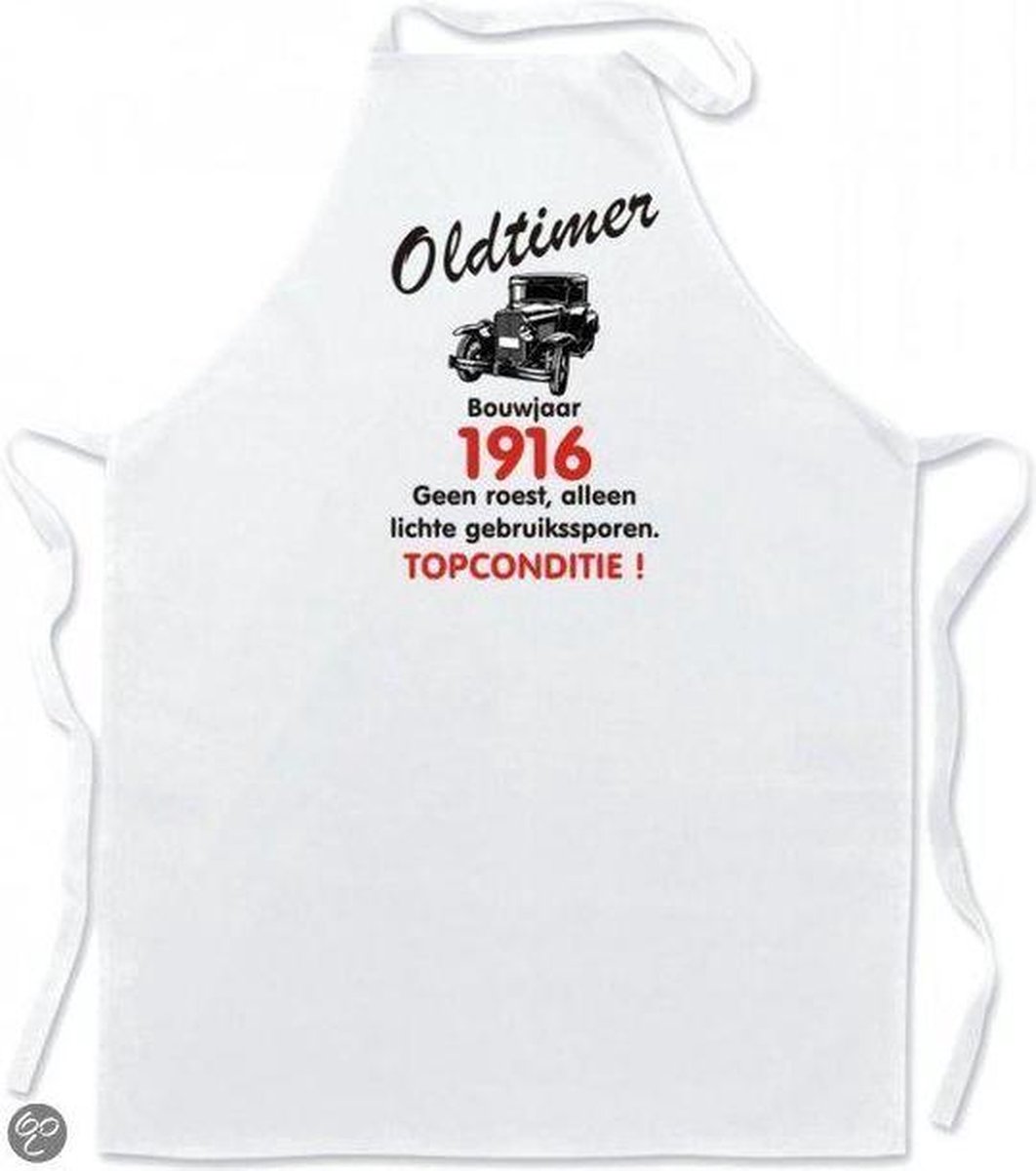 Mijncadeautje Keukenschort - Oldtimer Bouwjaar (geboortejaar) 1916