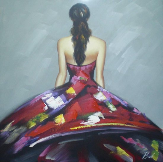 Schilderij -Handgeschilderd - Vrouw in rode jurk - multikleur 100x100cm |  bol.com