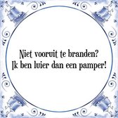 Tegeltje met Spreuk (Tegeltjeswijsheid): Niet vooruit te branden? Ik ben luier dan een pamper! + Kado verpakking & Plakhanger