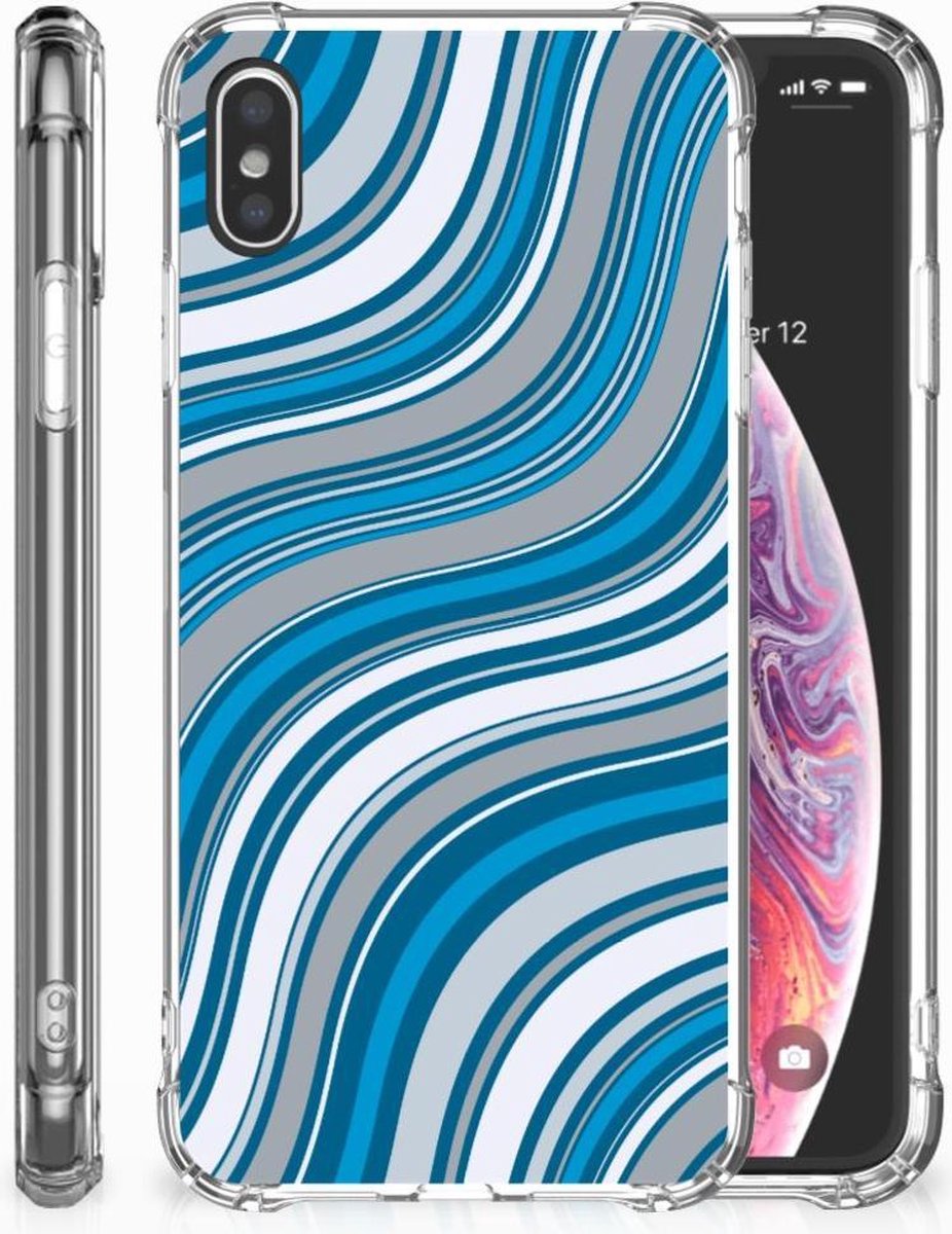 Apple iPhone Xs Max Doorzichtige Silicone Hoesje Waves Blue