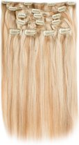 100% Human Hair, Body Wave Clip in Extensions, 22 inch, kleur #613/27 Light Blonde/ Dark Blonde