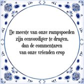 Tegeltje met Spreuk (Tegeltjeswijsheid): De meeste van onze rampspoeden zijn eenvoudiger te dragen, dan de commentaren van onze vrienden erop + Kado verpakking & Plakhanger