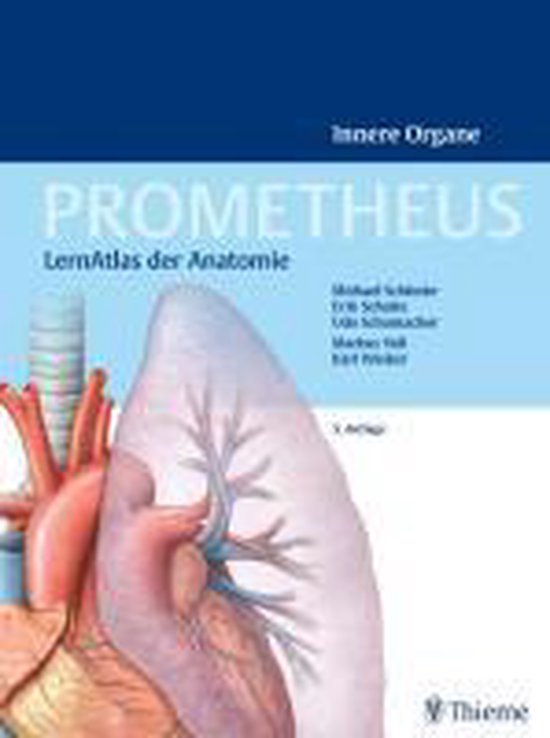 Boekomslag: "PROMETHEUS LernAtlas der Anatomie". Anatomische illustratie van het hart en de longen met de titel in het Duits.