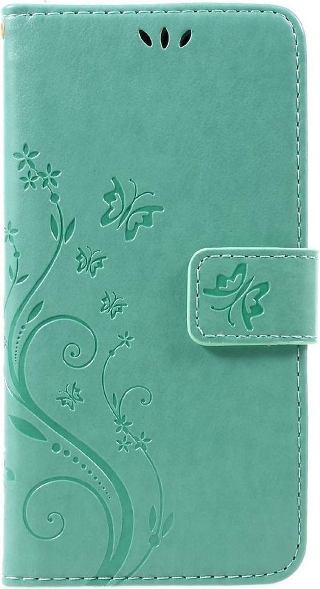 Bloemen & Vlinders Book Case - Geschikt voor Huawei P8 Lite (2017) Hoesje - Cyan