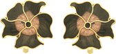Behave® Dames Clip oorbel bloem zwart bruin emaille - 2 cm doorsnede