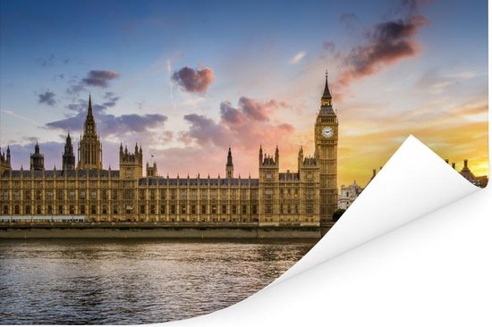 Poster Coucher de soleil derrière Big Ben à Londres 180x120 cm - Tirage photo sur Poster (décoration murale salon / chambre) XXL / Groot format!
