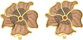 Behave® Dames Clip oorbel bloem bruin emaille - 2,3 cm doorsnede