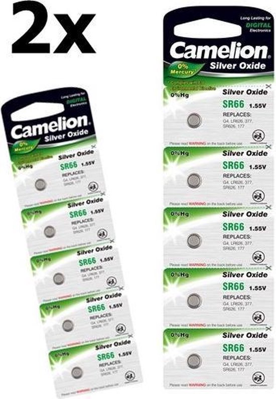 10 Stuks (2 Blisters a 5st) - Camelion Silver Oxide SR66W/377 1.55V knoopcel  batterij | bol.com