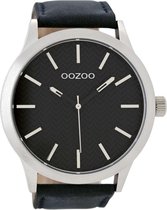 OOZOO Timepieces - Zilverkleurige horloge met donker blauwe leren band - C9013