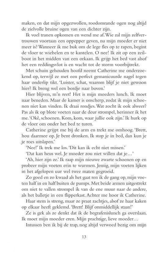 Pagina 13 uit een boek, met tekst en dialogen.