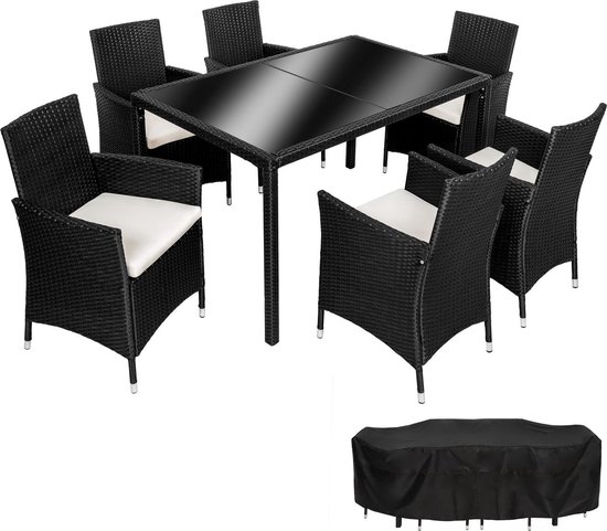 TecTake Wicker tuinset - zwart - 6 stoelen en 1 tafel