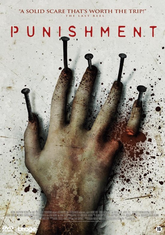 Poster voor de film 'Punishment' met een hand met spijkers erin.