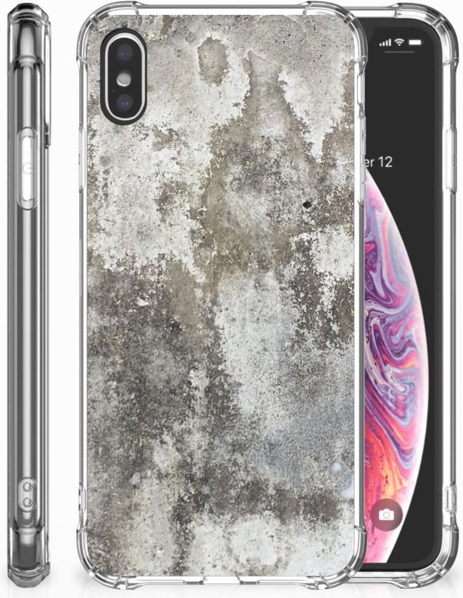 TPU Case Anti-Shock voor Apple iPhone Xs Max Anti-Shock Hoesje Beton Print