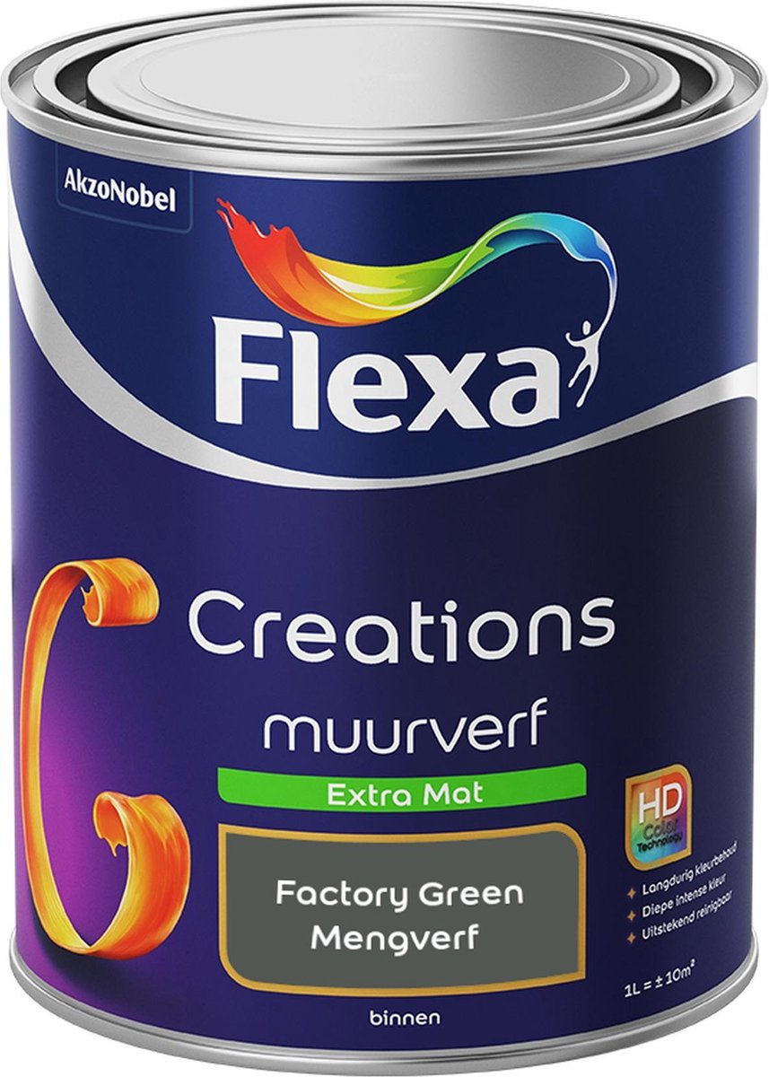 Flexa Creations - Muurverf Extra Mat - Factory Green - Mengkleuren Collectie - 1 Liter