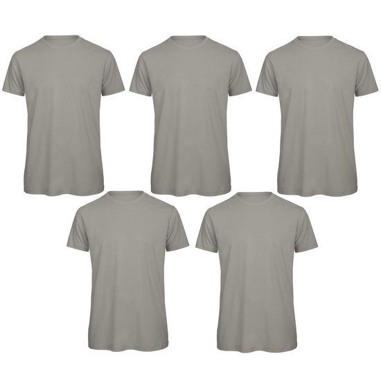 Senvi 5 pack T-Shirt -100% biologisch katoen - Kleur: Licht Grijs S