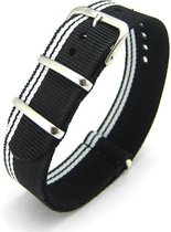 Premium Black White - Nato strap 22mm - Racing Stripe - Horlogeband Zwart Wit + luxe pouch