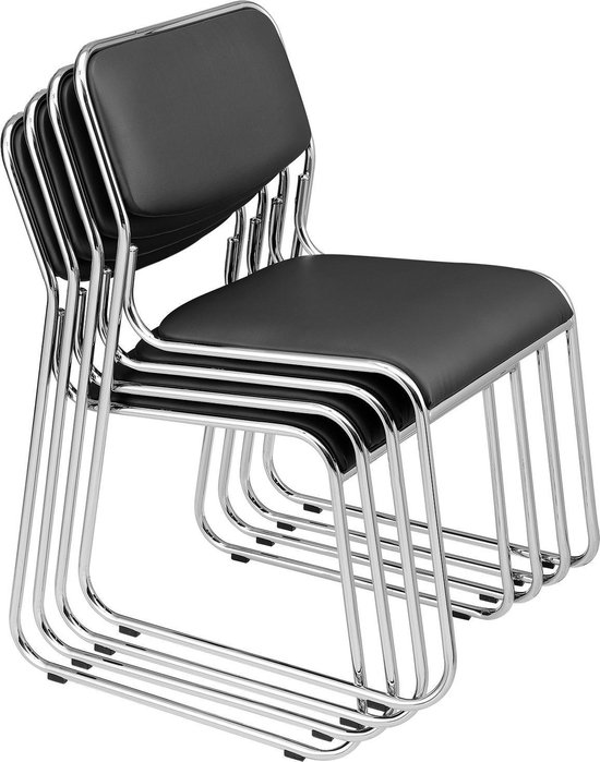 [pro.tec] ® Chaise de bureau - Chaise de conférence - Ensemble de 4 pièces - Noir