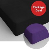 Package Deal 2x Dreamhouse Bedding Hoeslaken Katoen 200x220 - Zwart - Paars