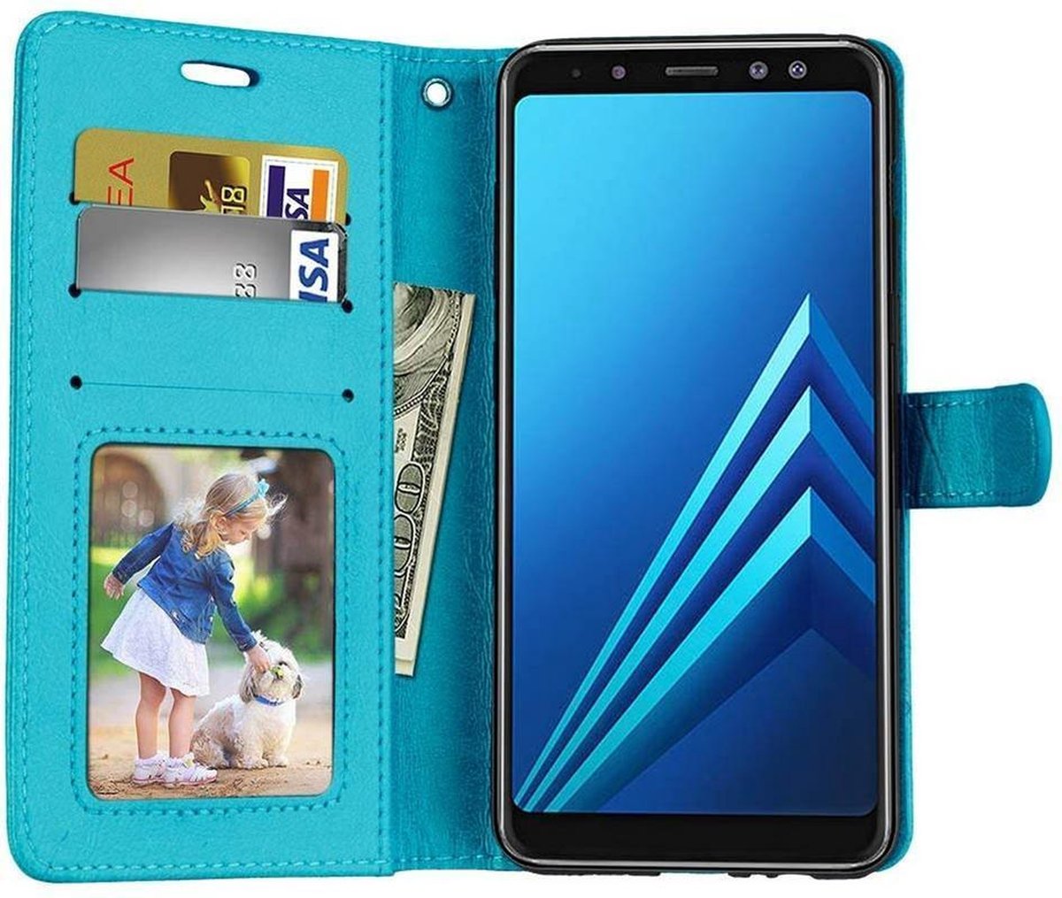 Telefoonhoes Geschikt voor: Samsung Galaxy A9 2018 portemonnee hoesje - Turquoise