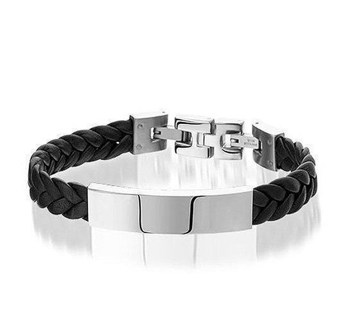 Montebello Armband Eeklo - Leer - 316L Staal - Graveer - 10x45mm - 21cm