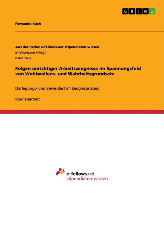 Folgen unrichtiger Arbeitszeugnisse im Spannungsfeld von Woh ... - cover