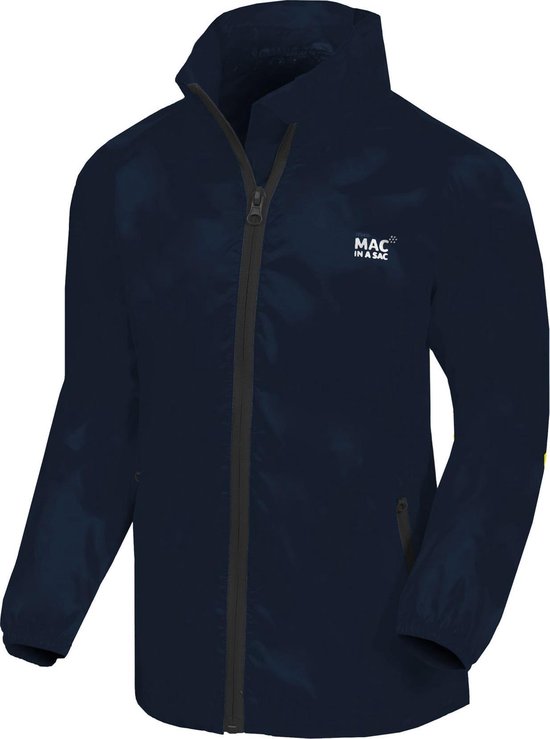 Veste de pluie bleu marine Mac in a Sac avec fermeture éclair et logo sur la poitrine.