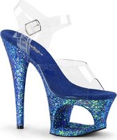 Pleaser Sandaal met enkelband, Paaldans schoenen -38 Shoes- MOON-708LG Paaldans schoenen Blauw/Transparant