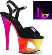 Pleaser Sandaal met enkelband, Paaldans schoenen -37 Shoes- MOON-709UV Paaldans schoenen Zwart/Multicolours