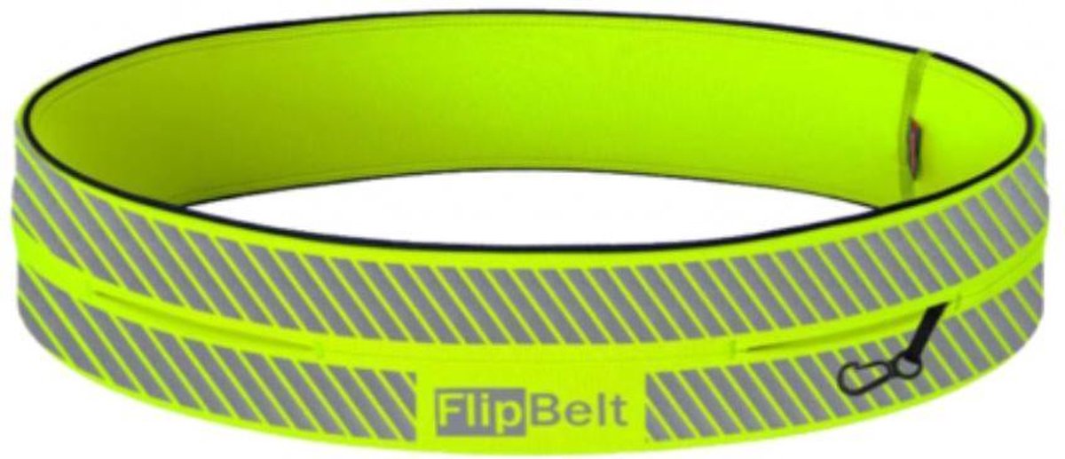 FlipBelt Classic Reflecterend - Running Belt – Hardloopriem voor Telefoon, Water en Meer – Unisex – Neon Geel - M