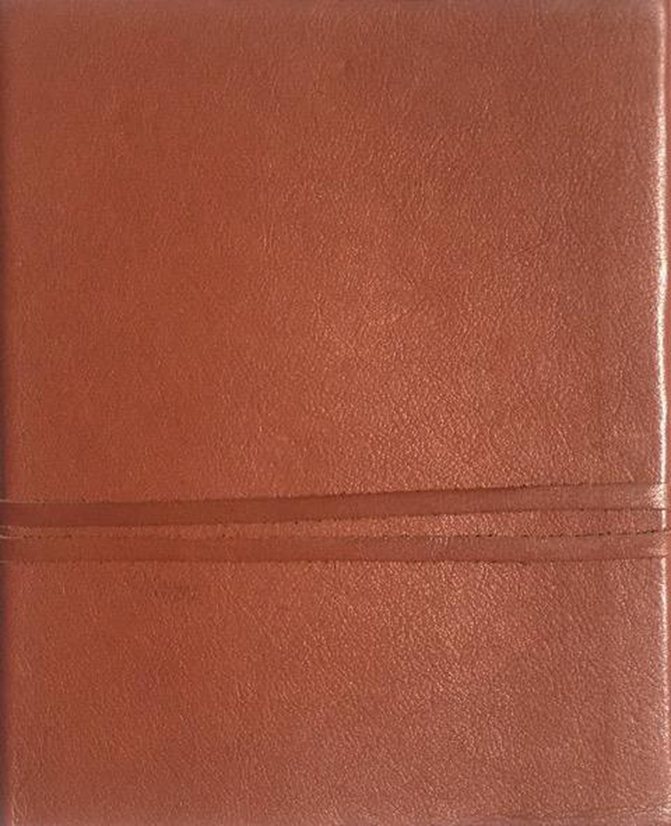 Bruin lederen boek met horizontale rijen in het leer.