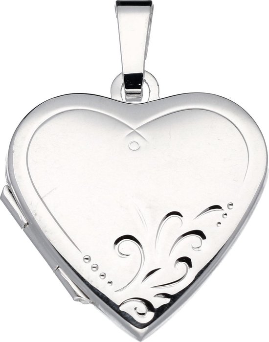 Silver Lining medaillon - zilver - 22 x 20 mm - hart - bewerkt - sierlijk