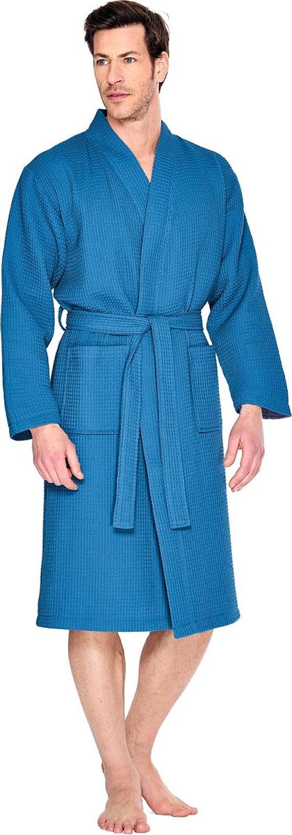 Badrock Sauna badjas kobalt XXL - unisex kimono badjas - biologisch katoen kobaltblauw