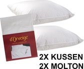 Veren Hoofdkussen Set (2 Kussens + 2 Moltonslopen) - Medium - 60x70 cm - Wit