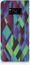 Geschikt voor Samsung Galaxy S8 Standcase Hoesje Design Abstract Green Blue