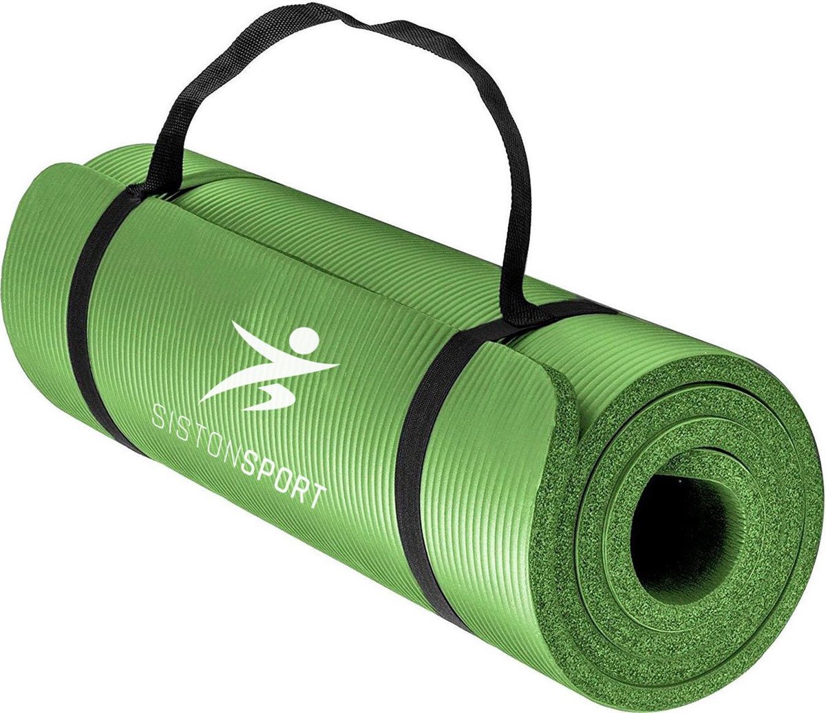 Siston Sport Fitnessmat – 183 cm x 61 cm x 1 cm – Groen – Inclusief draagtas en extra draagriem – Hoogwaardige NBR trainingsmat - ANTI Slip mat – 100% Huidvriendelijk & Duurzaam