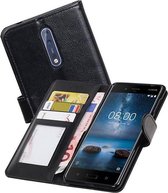 Nokia 8 Portemonnee Hoesje Booktype Wallet Case Zwart + Gratis CSC Touwtjes voor Telefoon Hoesjes, Fluitje of Badge Zwart