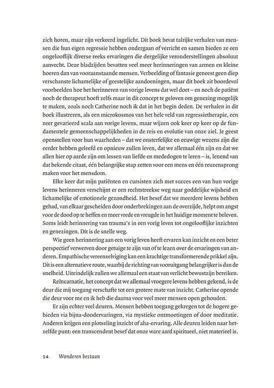 Pagina met tekst over regressietherapie en vorige levens, met paginanummer 14.