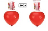 200x Hartje ballon rood 30cm - ballon hart rood liefde valentijn trouwen huwelijk