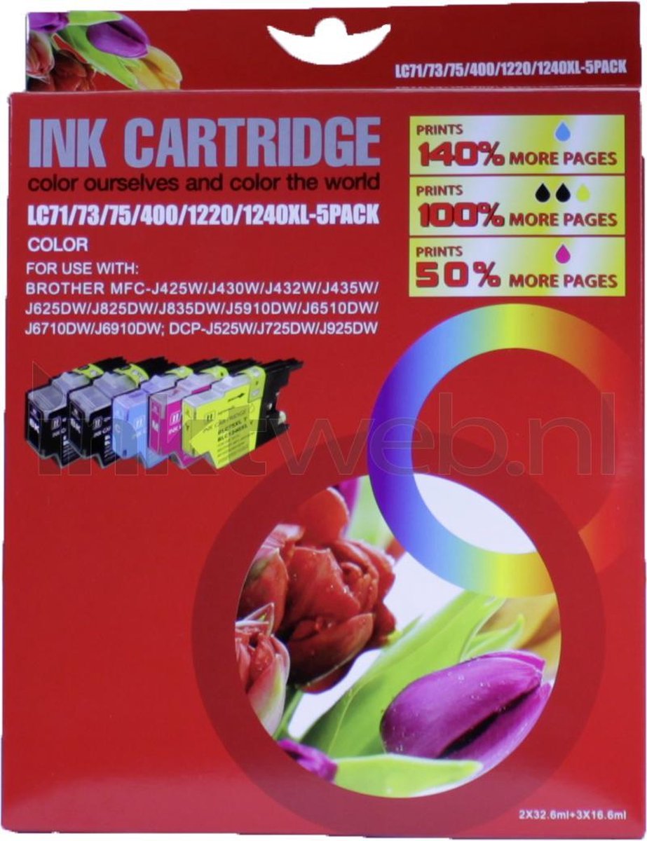 FLWR LC-1240 10-Pack / Zwart en Kleur / Cartridge - Geschikt voor Brother