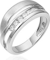 Schitterende Mat Glans Zilveren Ring Rijzetting Swarovski ® Zirkonia's 18.50 mm. (maat 58) model 123