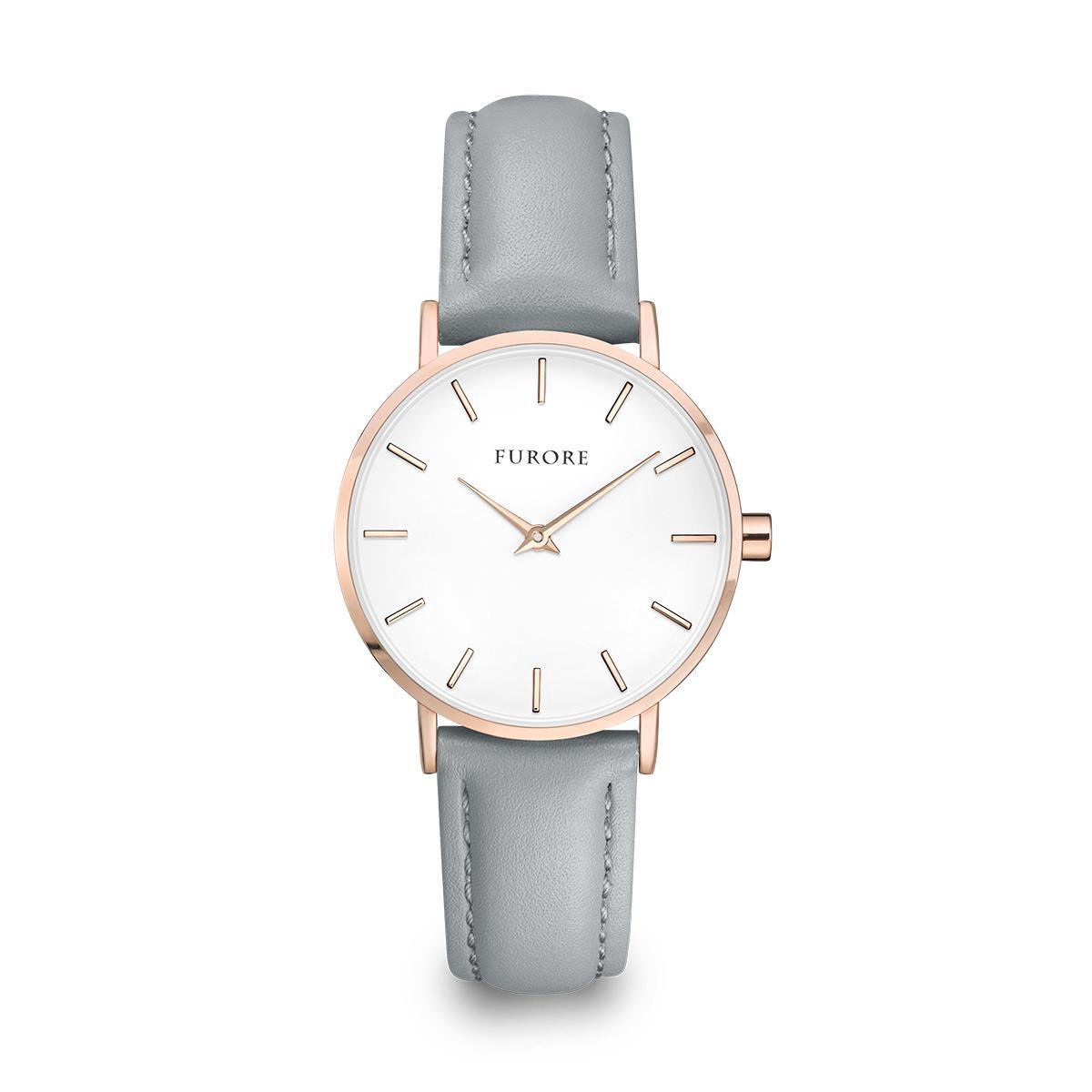Furore - Dazzling Nature - FU 6004 - dameshorloge - 33mm - leren band - grijs en rosé