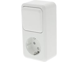 Q-LINK - Wandcontactdoos - Opbouw - 1-voudig Stopcontact - 1-voudig Wisselschakelaar - Randaarde - Kinderbeveiliging - Polarwit