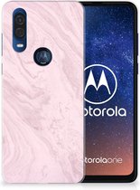 Motorola One Vision TPU Siliconen Hoesje Marble Roze
