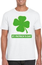St. Patricksday klavertje t-shirt wit heren - St Patrick's day kleding XL