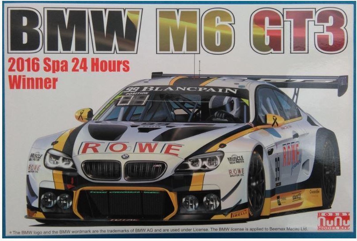 NuNu Modelbouwpakket Auto - 24001 BMW M6 GT3 - 2016 Spa 24 Hours Winnaar - Rauto Plastic - 1:24 - Modelbouw
