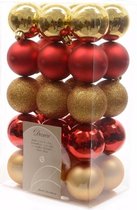 Kerstboom decoratie kerstballen mix goud/rood 30 stuks 6 cm