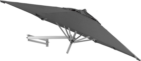 Easysol Parasol - Muurparasol - Balkonparasol - Donkergrijs - 250 cm diameter - Muurparasol ROND - Parasols - Balkon Parasol - Tuinparasol - Balkonparasol kantelbaar - Wandparasol
